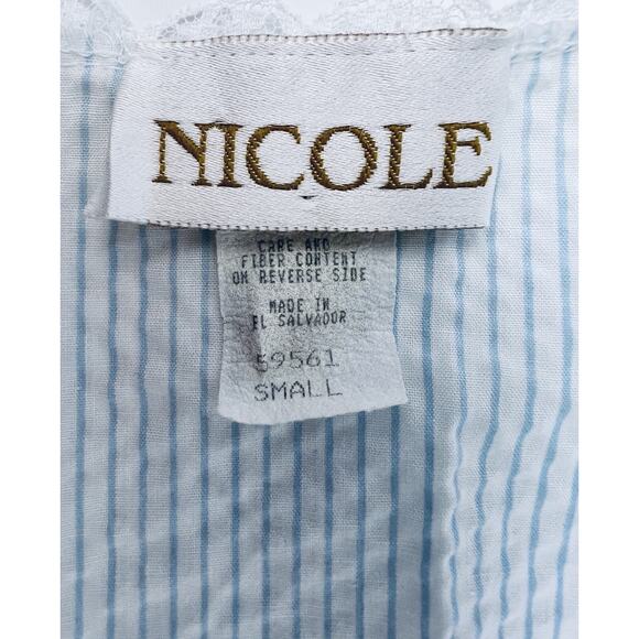 Vtg Nicole Robe Gown Snap Front Womens S Blue White Seersucker Short Sleeve - Picture 4 of 10